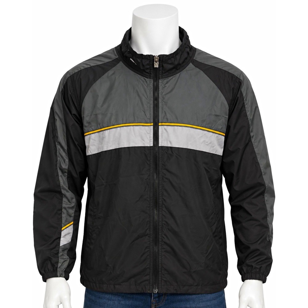 STARTER Men's Windbreaker Jacket Full Zip Colorblock Black Gray Yellow L
